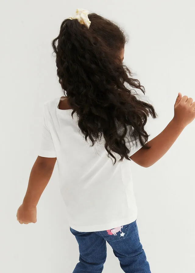 Camiseta de algodón orgánico para niñas (2 unidades) Blanco lana/celeste
